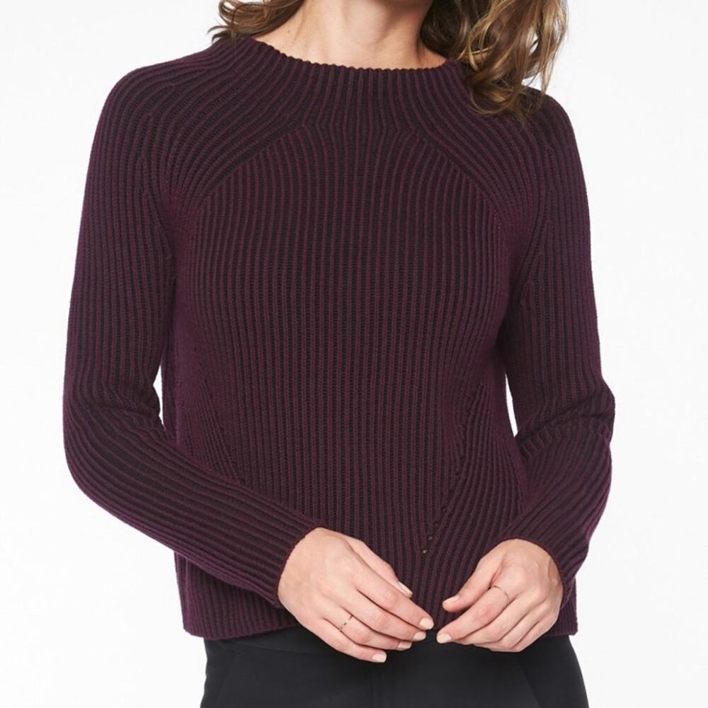 Athleta Rockland Ribbed Knitted Sweater Auberge Dark Purple / Black XS (0848)